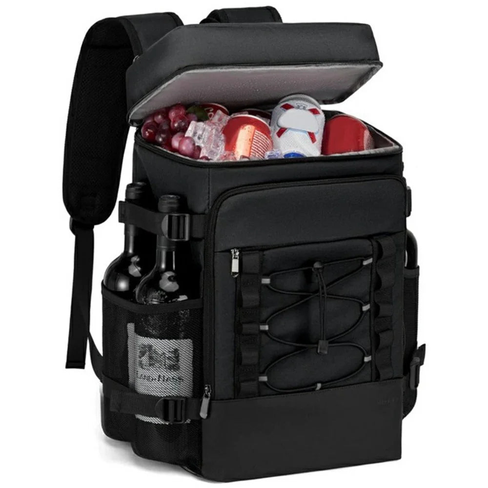 Outdoor Camping Insulated Backpack Cooler Leak-Proof Lunch Bag for Picnic / Beach / Work - Black - 1
