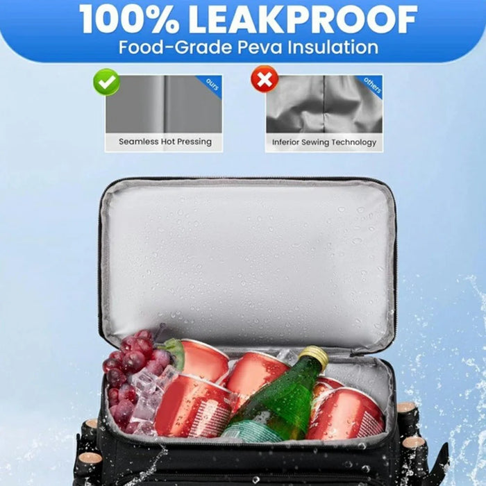 Outdoor Camping Insulated Backpack Cooler Leak-Proof Lunch Bag for Picnic / Beach / Work - Black - 3