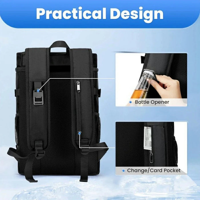Outdoor Camping Insulated Backpack Cooler Leak-Proof Lunch Bag for Picnic / Beach / Work - Black - 4