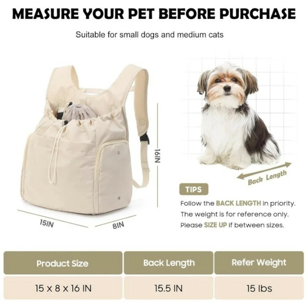 Pet Carrier Backpack Front Pack for Cats Dogs Portable Breathable Travel Bag for Outdoor  /  Hiking  /  Shopping - Beige - 4