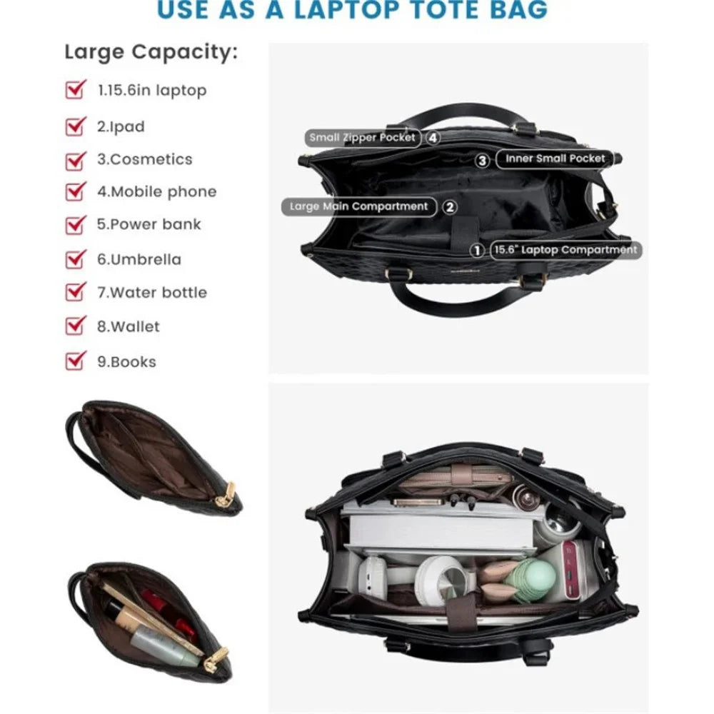 Large Capacity Lunch Handbag Insulated Leakproof Crossbody Computer Bag with Card Wallet for Travel Work School - Black - 1