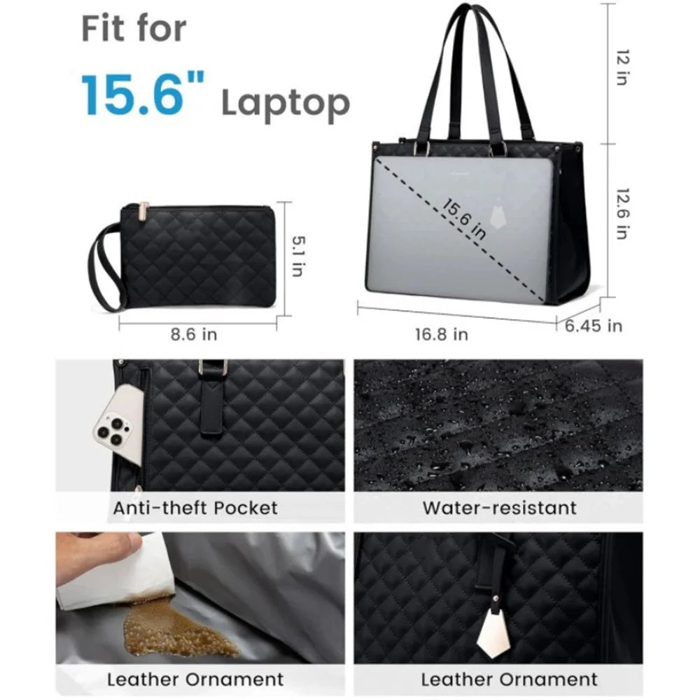 Large Capacity Lunch Handbag Insulated Leakproof Crossbody Computer Bag with Card Wallet for Travel Work School - Black - 3