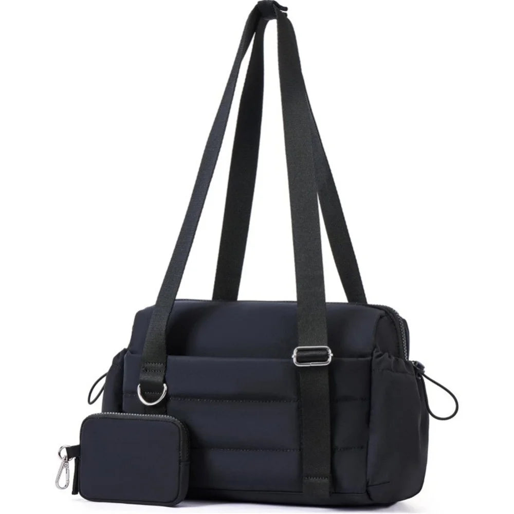 Large Capacity Multi-Functional Handbag Dry Wet Separation Gym Bag with Adjustable Shoulder Strap and Detachable Coin Purse - Black - 1