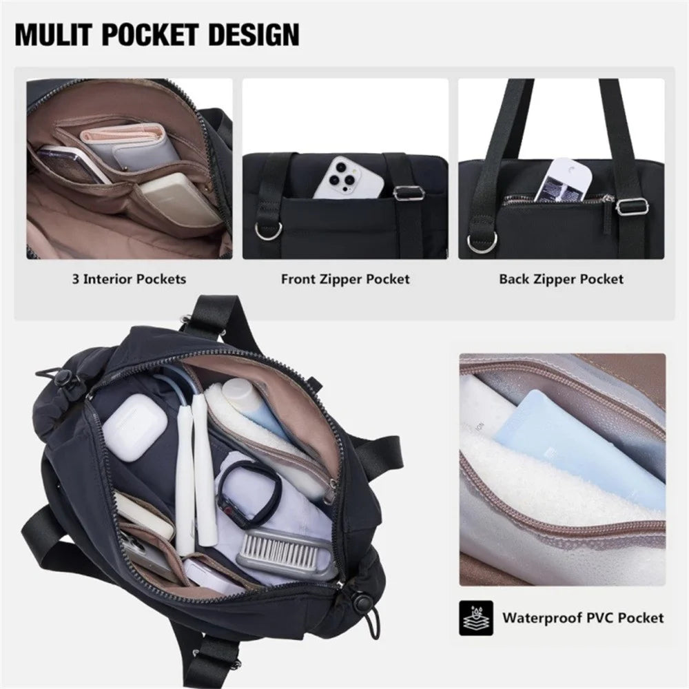Large Capacity Multi-Functional Handbag Dry Wet Separation Gym Bag with Adjustable Shoulder Strap and Detachable Coin Purse - Black - 3