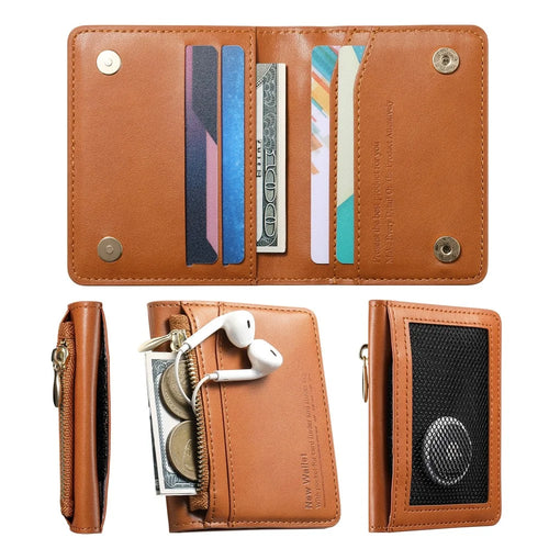 Anti Theft RFID Blocking Zippered Wallet Card Holder Compact Cash Organizer Multiple Card Slots - Brown - 1