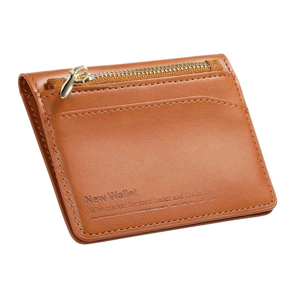 Anti Theft RFID Blocking Zippered Wallet Card Holder Compact Cash Organizer Multiple Card Slots - Brown - 2