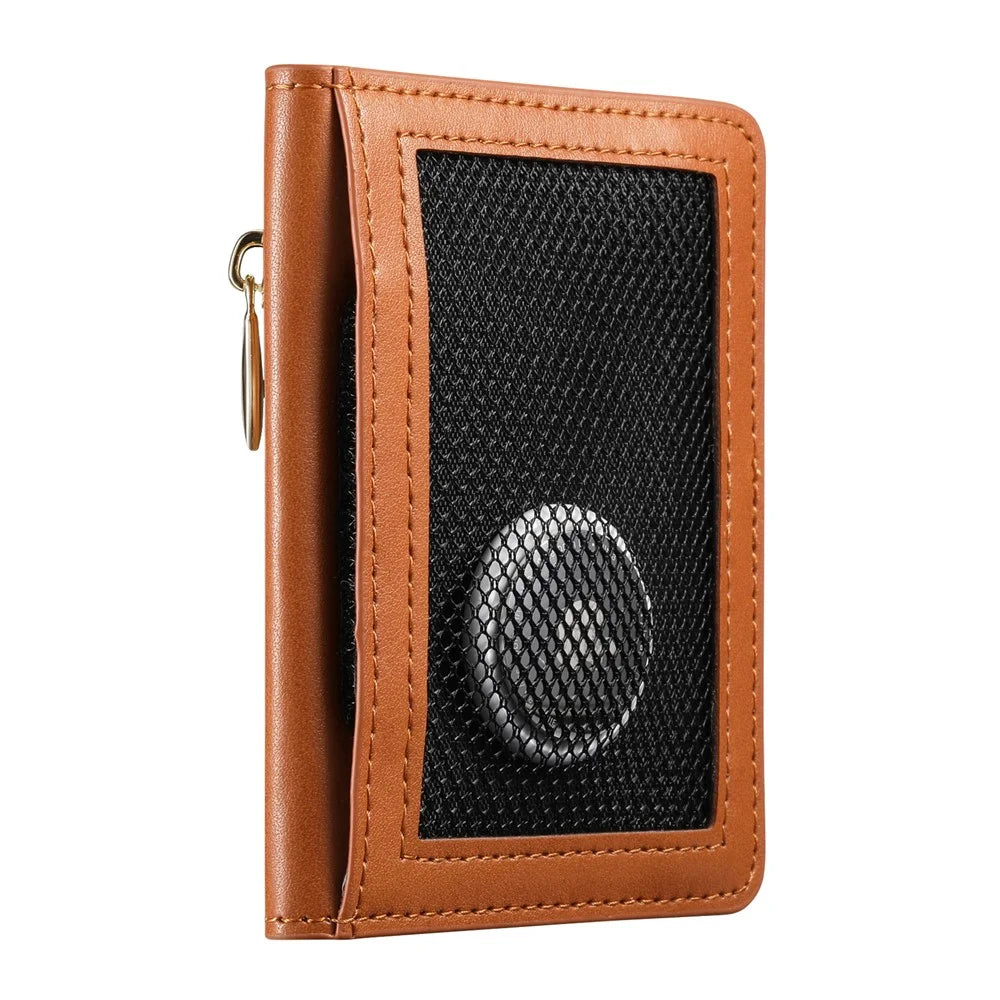 Anti Theft RFID Blocking Zippered Wallet Card Holder Compact Cash Organizer Multiple Card Slots - Brown - 3