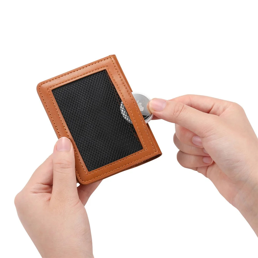 Anti Theft RFID Blocking Zippered Wallet Card Holder Compact Cash Organizer Multiple Card Slots - Brown - 5