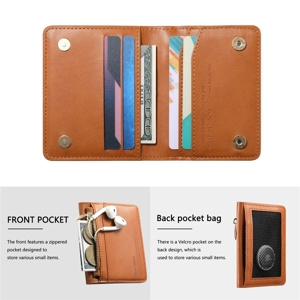 Anti Theft RFID Blocking Zippered Wallet Card Holder Compact Cash Organizer Multiple Card Slots - Brown - 7
