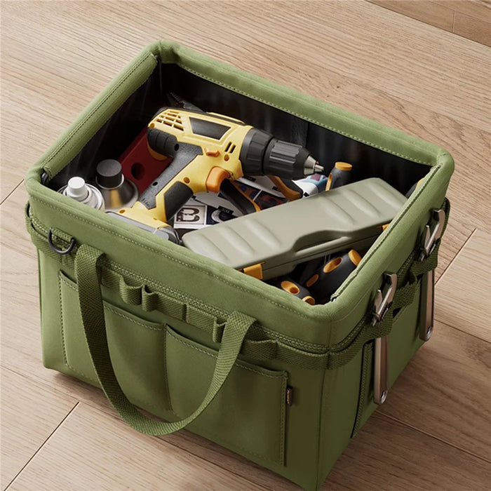 Multi-Function Foldable Storage Bag Oxford Fabric Tool Organizer with Side Pockets Reinforced Steel Frame - 2