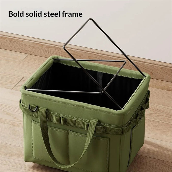 Multi-Function Foldable Storage Bag Oxford Fabric Tool Organizer with Side Pockets Reinforced Steel Frame - 3