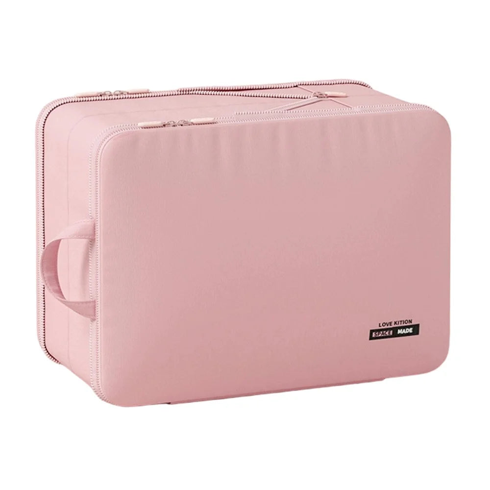 45 x 35 x 25cm Potable Storage Bag Double Layer Expandable Underwear Clothing Organizer for Travel - Pink - 1