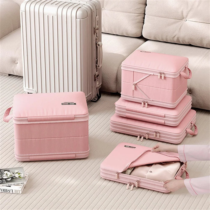 45 x 35 x 25cm Potable Storage Bag Double Layer Expandable Underwear Clothing Organizer for Travel - Pink - 3