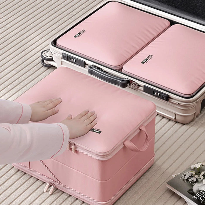 45 x 35 x 25cm Potable Storage Bag Double Layer Expandable Underwear Clothing Organizer for Travel - Pink - 4