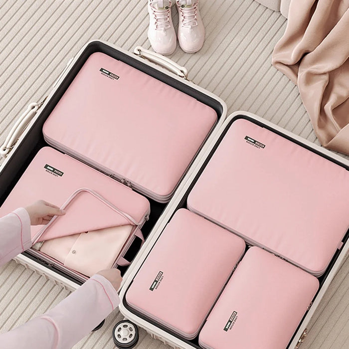 45 x 35 x 25cm Potable Storage Bag Double Layer Expandable Underwear Clothing Organizer for Travel - Pink - 5