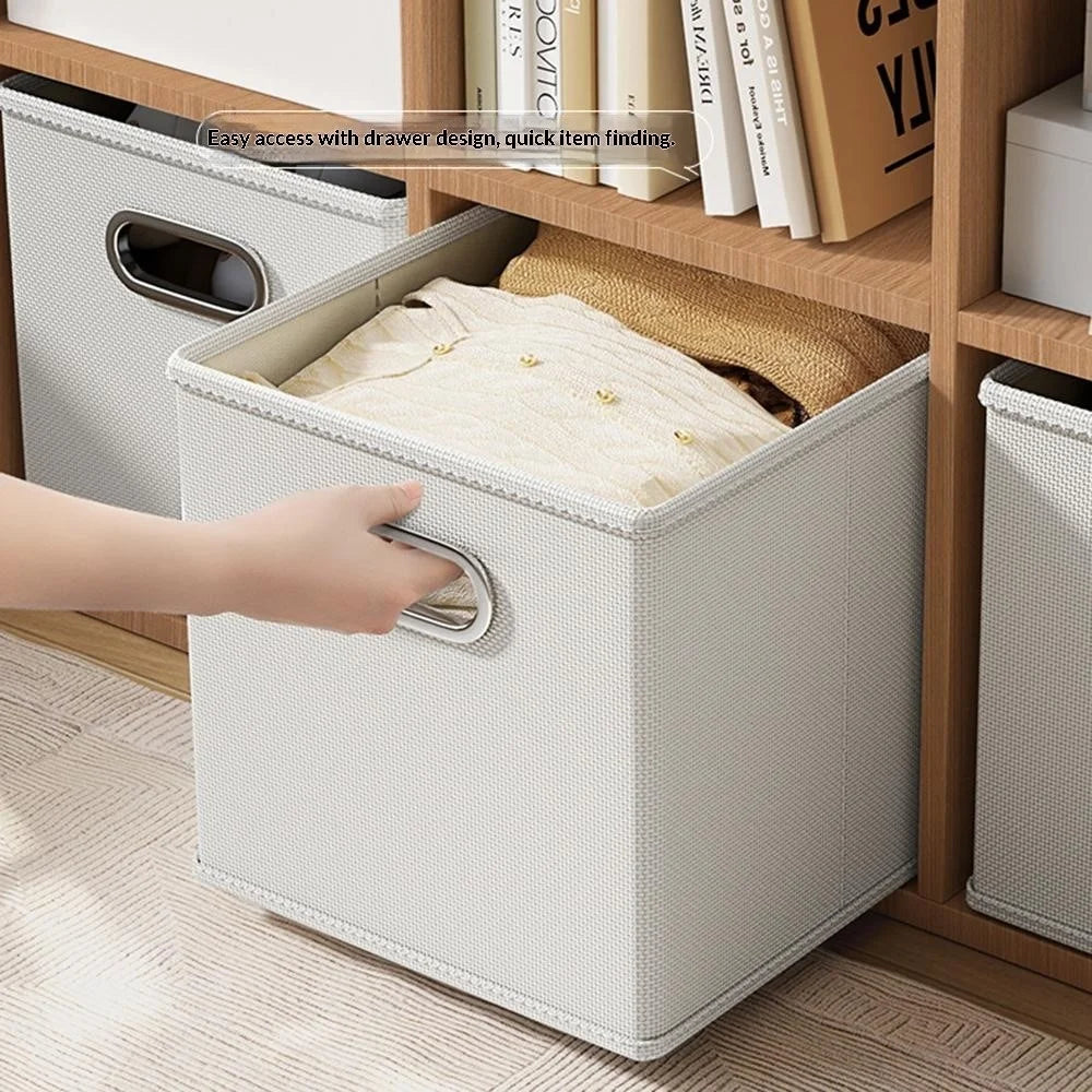 Oxford Cloth Foldable Storage Box Drawer Style Large Capacity Organizer for Clothes Books Toys, 28 x 28 x 28cm - Grey - 3