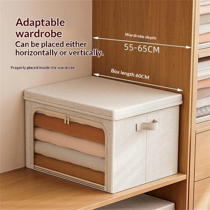Size M Cotton Linen Storage Box with Lid Foldable Clothes Organizer, 45 x 35 x 26cm - Light Yellow - 4
