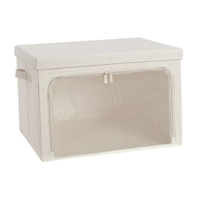 Size XL Cotton Linen Storage Box with Lid Foldable Clothes Organizer, 60 x 42 x 40cm - Light Yellow - 1