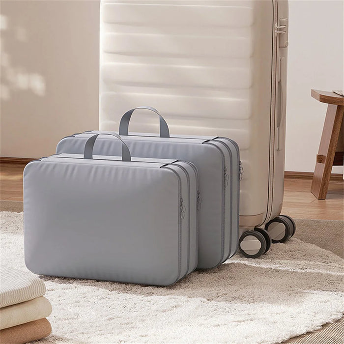 Size M 3-Layer Compression Storage Bag Imitation Memory Fabric Travel Packing Cubes Expandable Luggage Organizer - Grey - 2