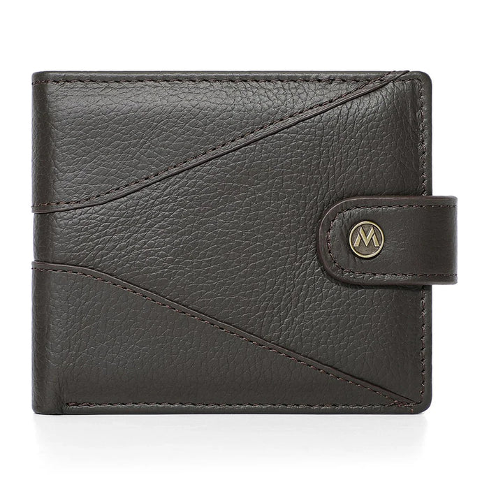 Men's RFID Blocking Wallet Large Capacity Multi Card Holder Genuine Cow Leather Bifold Slim Wallet - Coffee - 1