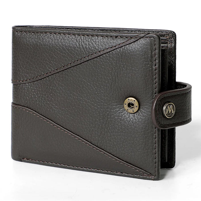 Men's RFID Blocking Wallet Large Capacity Multi Card Holder Genuine Cow Leather Bifold Slim Wallet - Coffee - 2