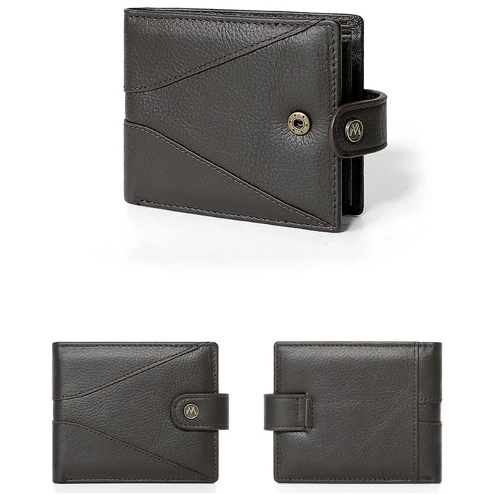 Men's RFID Blocking Wallet Large Capacity Multi Card Holder Genuine Cow Leather Bifold Slim Wallet - Coffee - 3