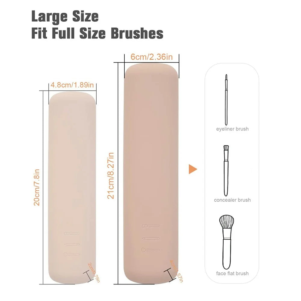 Magnetic Silicone Makeup Brush Holder Travel Organizer Portable Cosmetic Storage Case - Khaki - 7