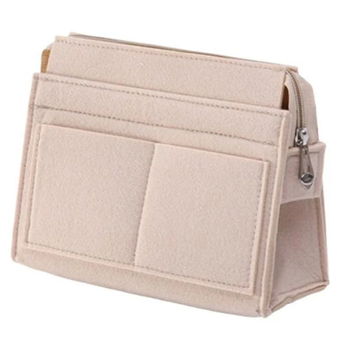Large Size Felt Bag Organizer Insert Multi Compartment Large Capacity Structured Thick Handbag - Beige - 1