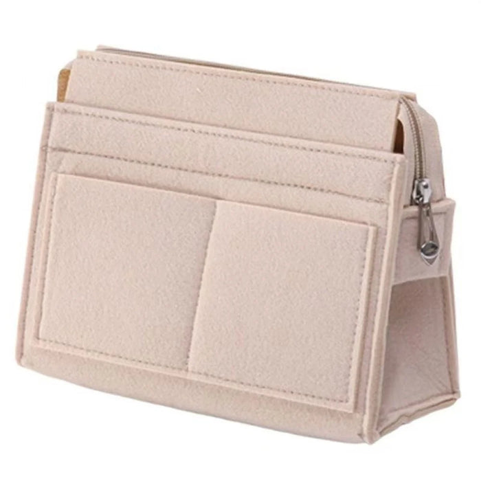 Large Size Felt Bag Organizer Insert Multi Compartment Large Capacity Structured Thick Handbag - Beige - 1