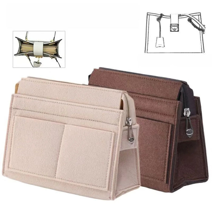 Large Size Felt Bag Organizer Insert Multi Compartment Large Capacity Structured Thick Handbag - Beige - 4