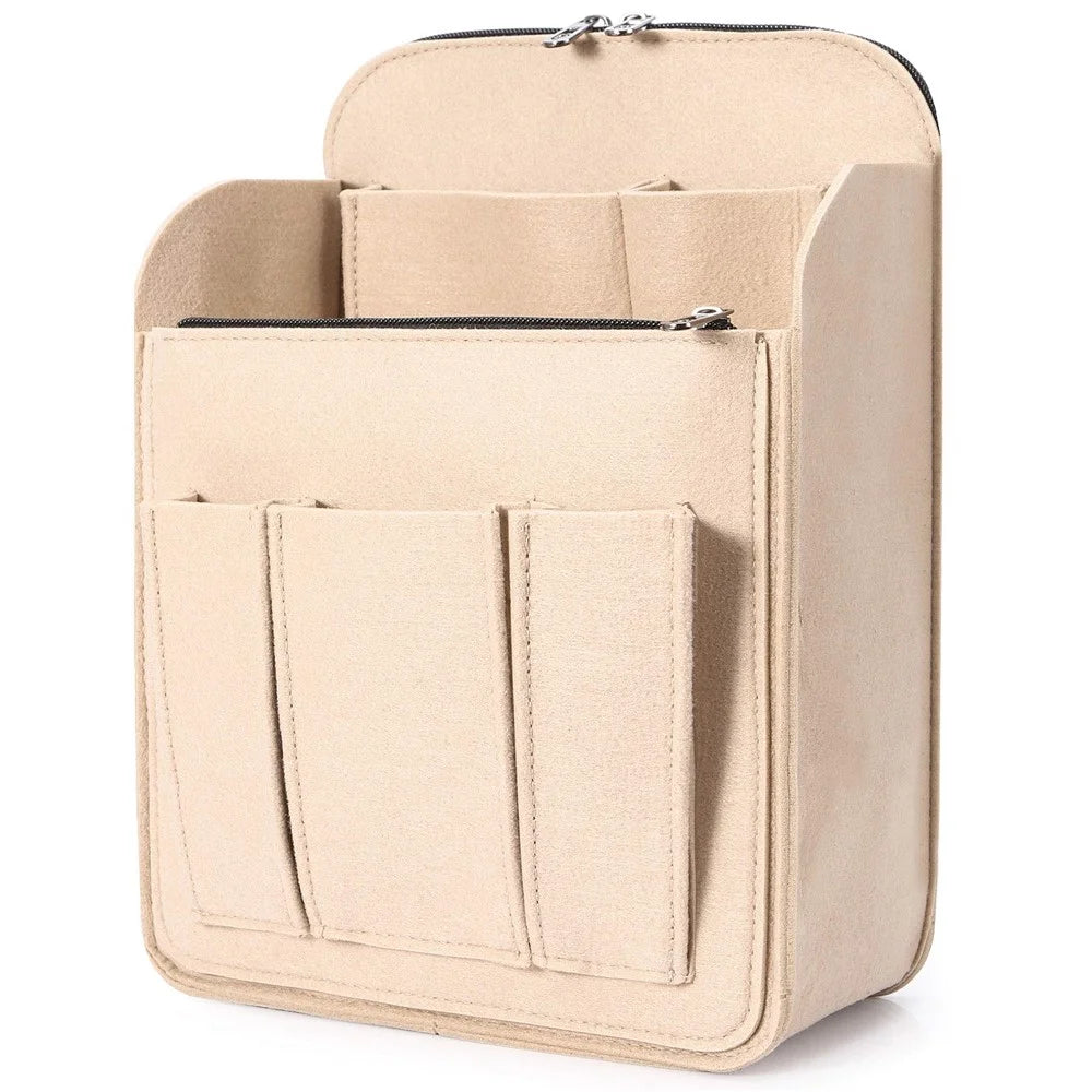 28 x 13.5 x 35.5cm Size L Multi Compartment Felt Backpack Organizer Insert Vertical Bag Organizer - Beige - 1
