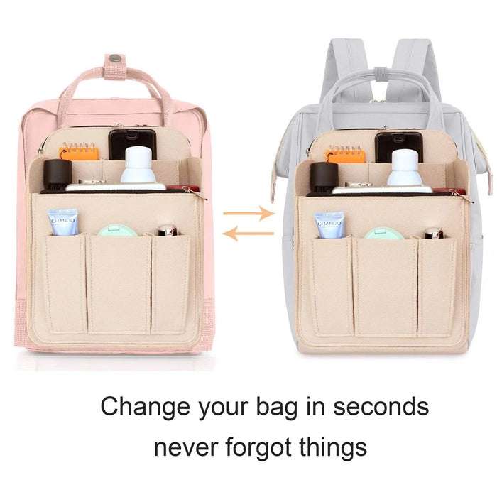 28 x 13.5 x 35.5cm Size L Multi Compartment Felt Backpack Organizer Insert Vertical Bag Organizer - Beige - 2