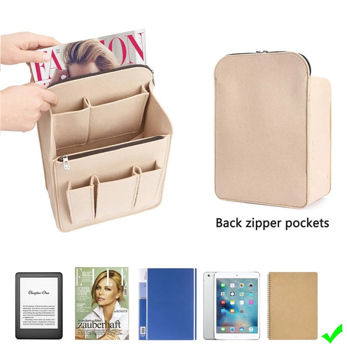 28 x 13.5 x 35.5cm Size L Multi Compartment Felt Backpack Organizer Insert Vertical Bag Organizer - Beige - 4