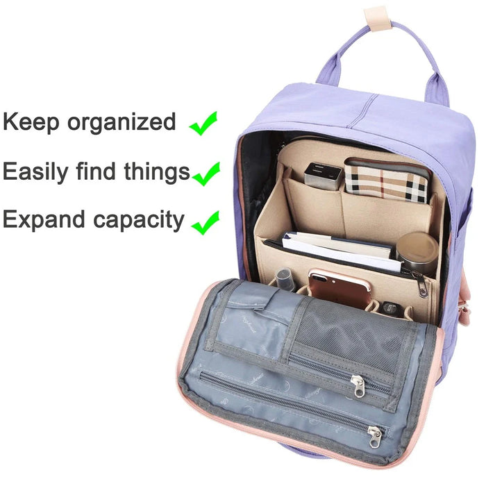 28 x 13.5 x 35.5cm Size L Multi Compartment Felt Backpack Organizer Insert Vertical Bag Organizer - Beige - 5