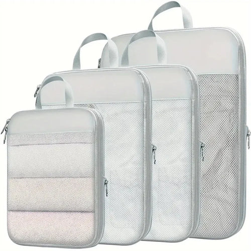 4 PCS Nylon Packing Cubes Travel Compression Organizer Bags Large Capacity Luggage Storage Set - Light Grey - 1