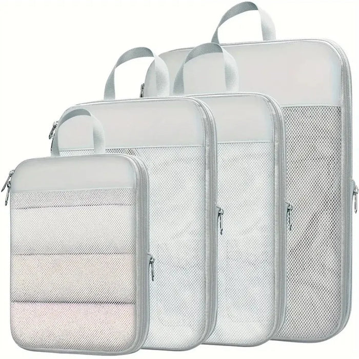 4 PCS Nylon Packing Cubes Travel Compression Organizer Bags Large Capacity Luggage Storage Set - Light Grey - 1