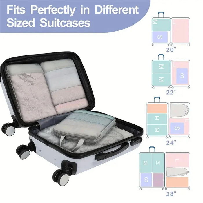 4 PCS Nylon Packing Cubes Travel Compression Organizer Bags Large Capacity Luggage Storage Set - Light Grey - 2