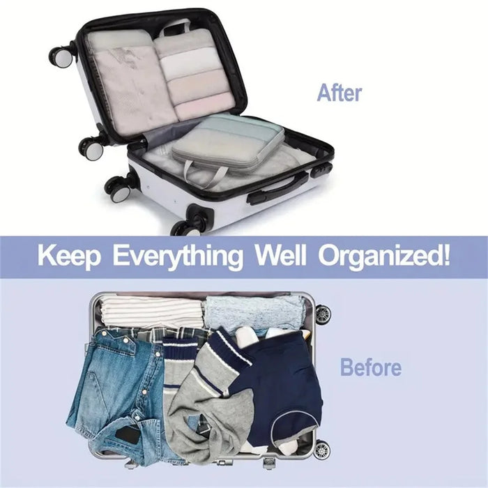 4 PCS Nylon Packing Cubes Travel Compression Organizer Bags Large Capacity Luggage Storage Set - Light Grey - 4