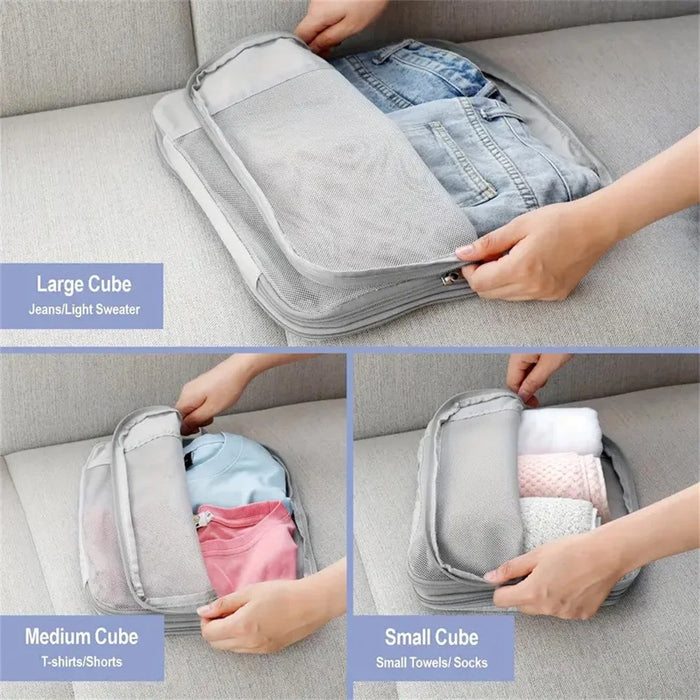 4 PCS Nylon Packing Cubes Travel Compression Organizer Bags Large Capacity Luggage Storage Set - Light Grey - 5
