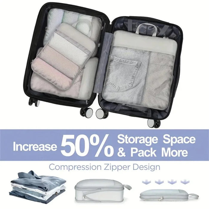 4 PCS Nylon Packing Cubes Travel Compression Organizer Bags Large Capacity Luggage Storage Set - Light Grey - 6