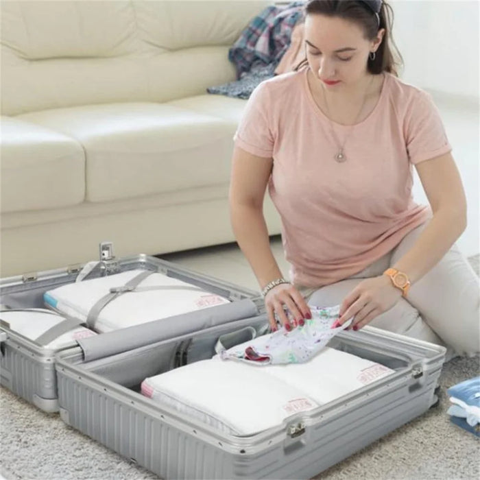 4 PCS Set Travel Packing Cubes Nylon Compression Organizer Luggage Storage Bags with Handle - White - 2