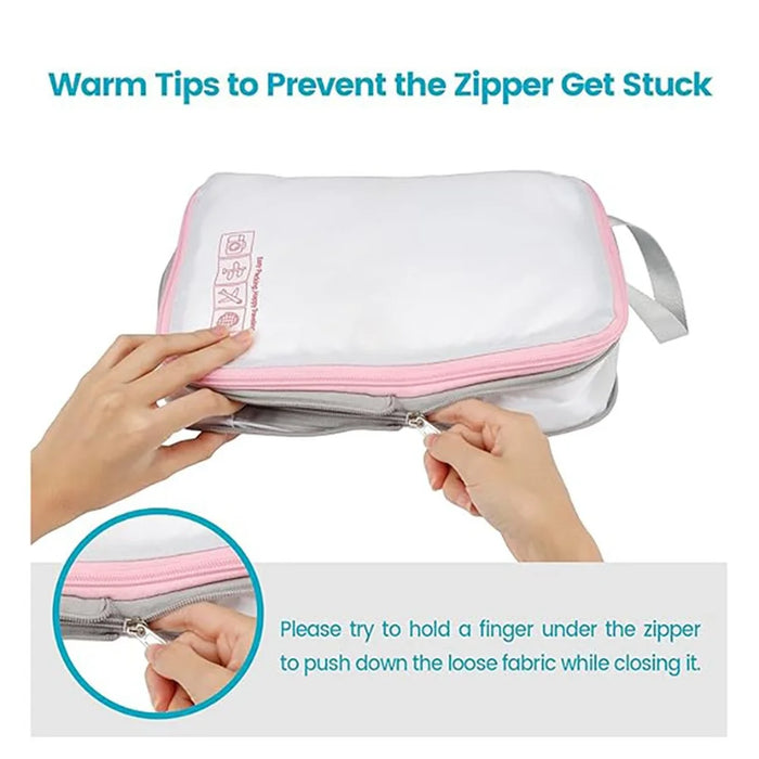 4 PCS Set Travel Packing Cubes Nylon Compression Organizer Luggage Storage Bags with Handle - White - 5