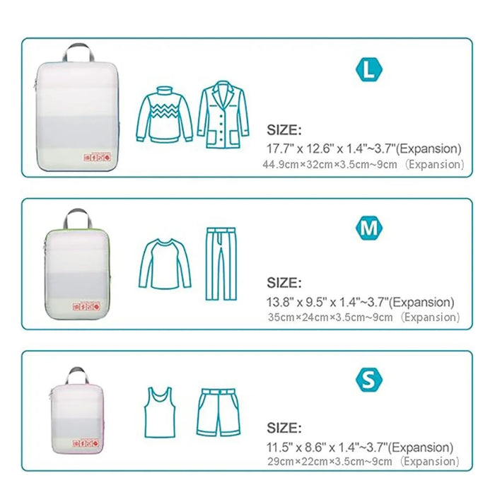 4 PCS Set Travel Packing Cubes Nylon Compression Organizer Luggage Storage Bags with Handle - White - 6