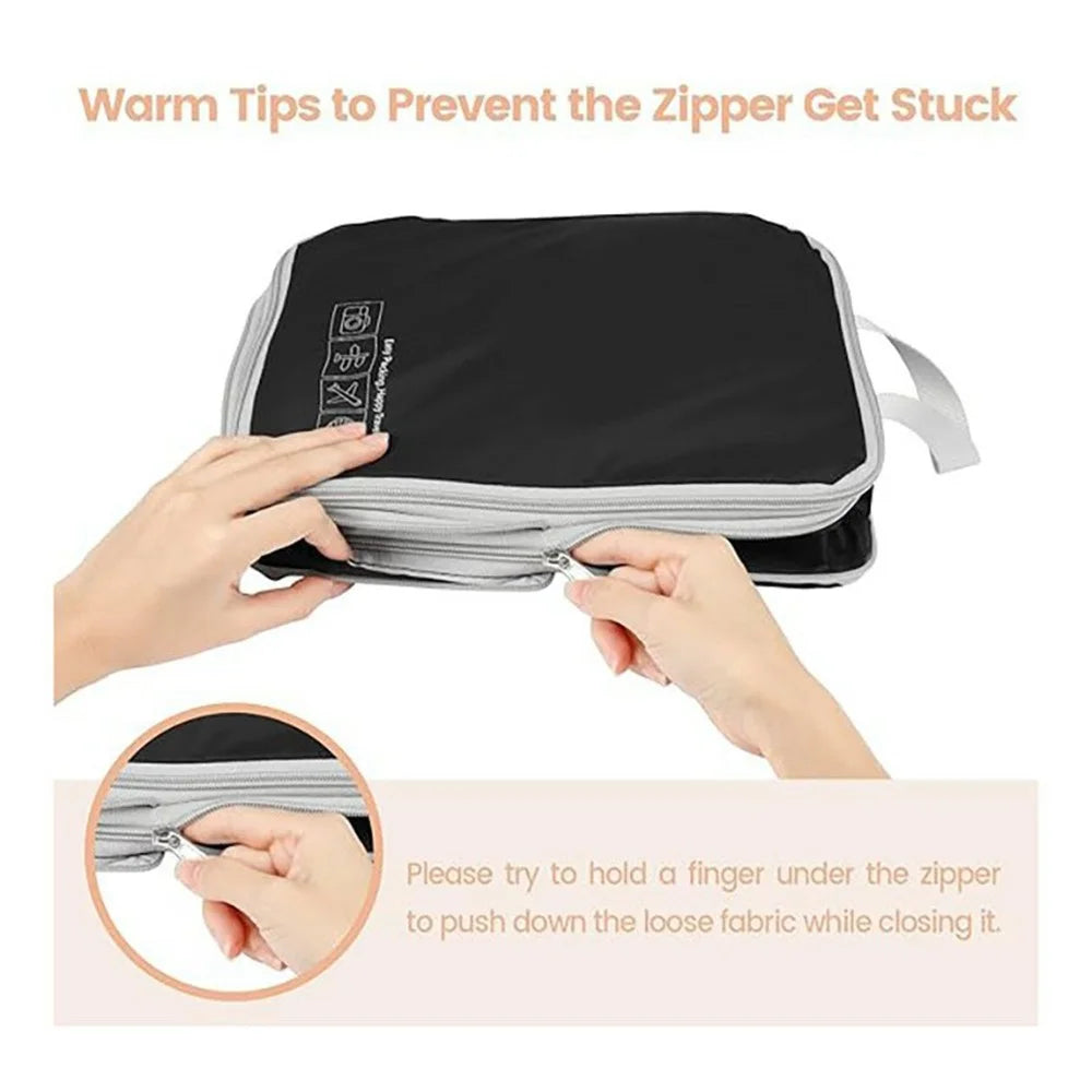 3 PCS Set Travel Packing Cubes Nylon Clothing Storage Bags Portable Luggage Organizer Compression - Black - 3