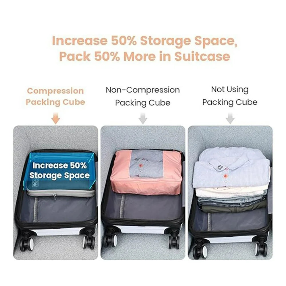 3 PCS Set Travel Packing Cubes Nylon Clothing Storage Bags Portable Luggage Organizer Compression - Black - 4