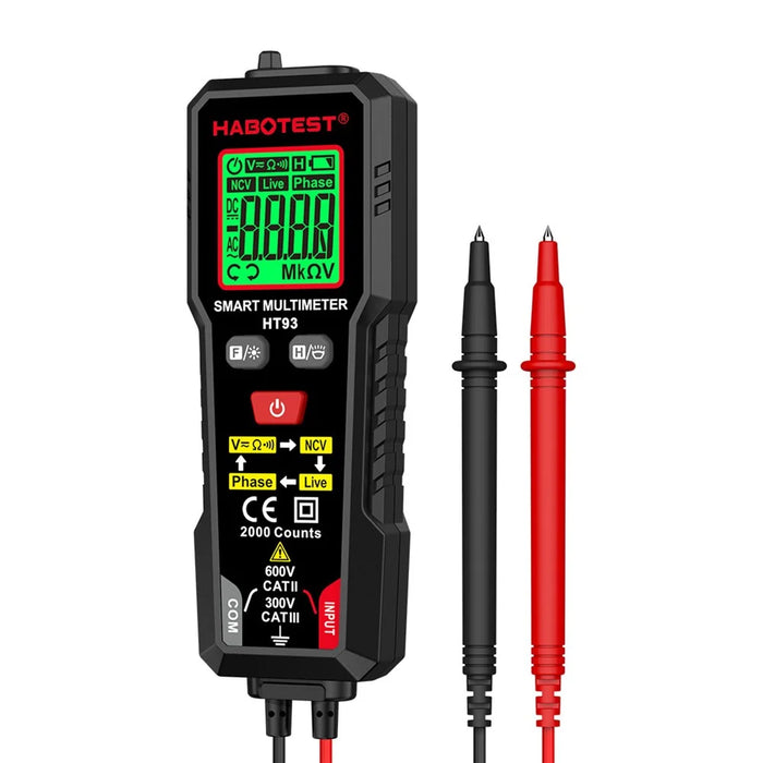 HABOTEST HT93 Smart Digital Multimeter NCV Detection Phase Tester for Electrician (without Battery) - Black - 1