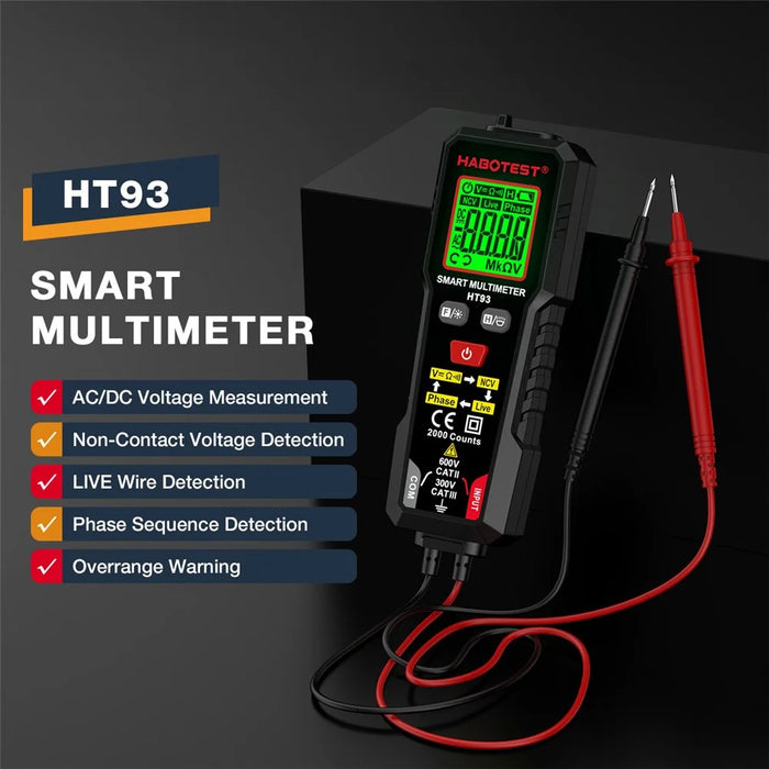 HABOTEST HT93 Smart Digital Multimeter NCV Detection Phase Tester for Electrician (without Battery) - Black - 2