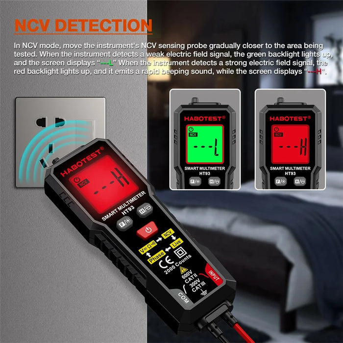 HABOTEST HT93 Smart Digital Multimeter NCV Detection Phase Tester for Electrician (without Battery) - Black - 5
