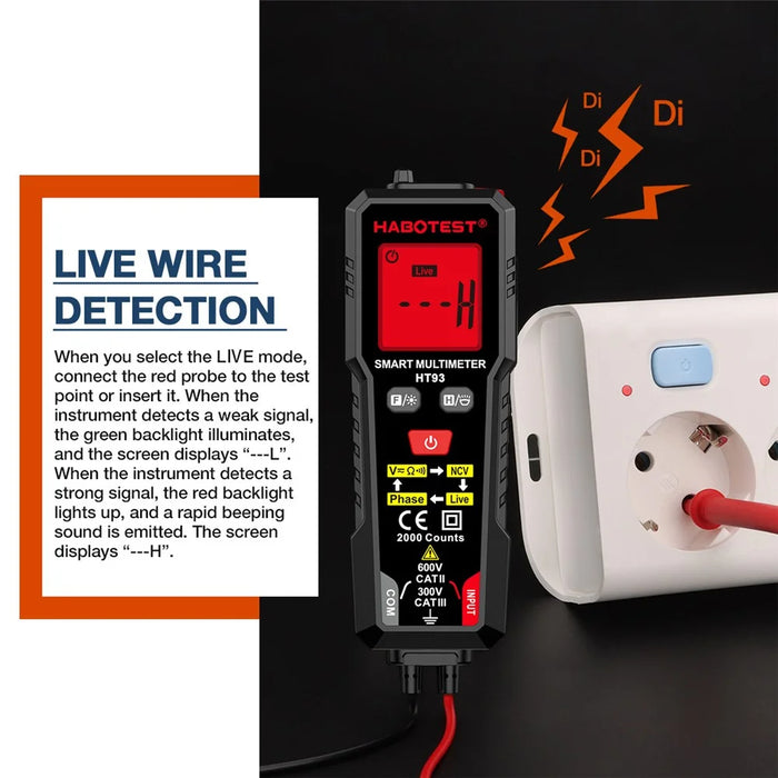 HABOTEST HT93 Smart Digital Multimeter NCV Detection Phase Tester for Electrician (without Battery) - Black - 6