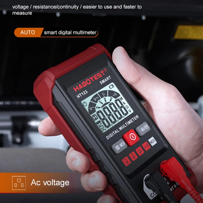 HABOTEST HT123 Smart Digital Multimeter High Precision Mini AC DC Voltage Current Resistance Tester (without Battery) - Red - 2